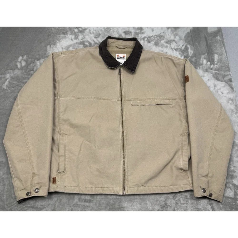 Vintage Sorel Canvas Jacket Mens XXL 2XL Beige Chore Coat Fleece Work 90s Y2K